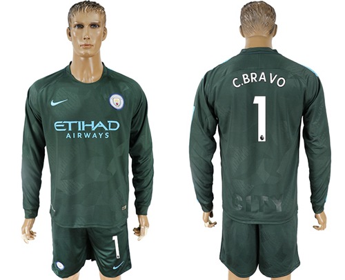 Manchester City #1 C.Bravo Sec Away Long Sleeves Soccer Club Jersey